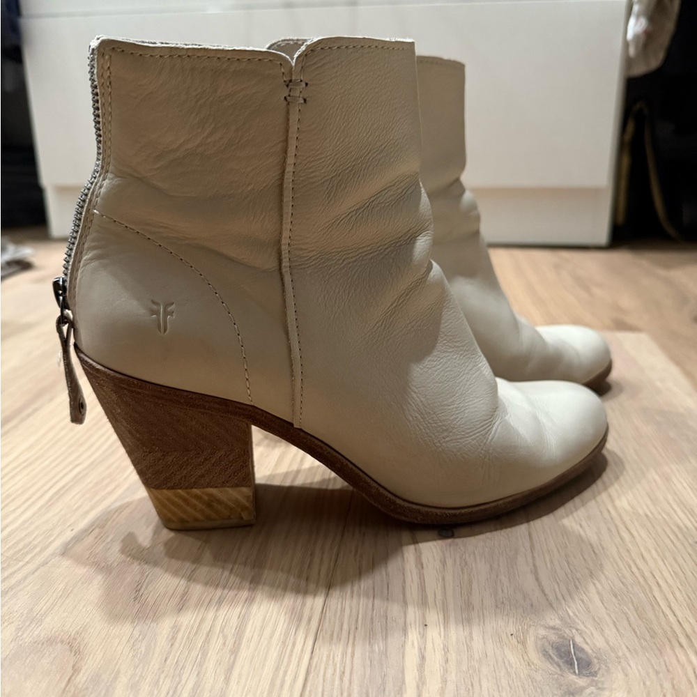 Frye Off-White Leather Heeled Boots
